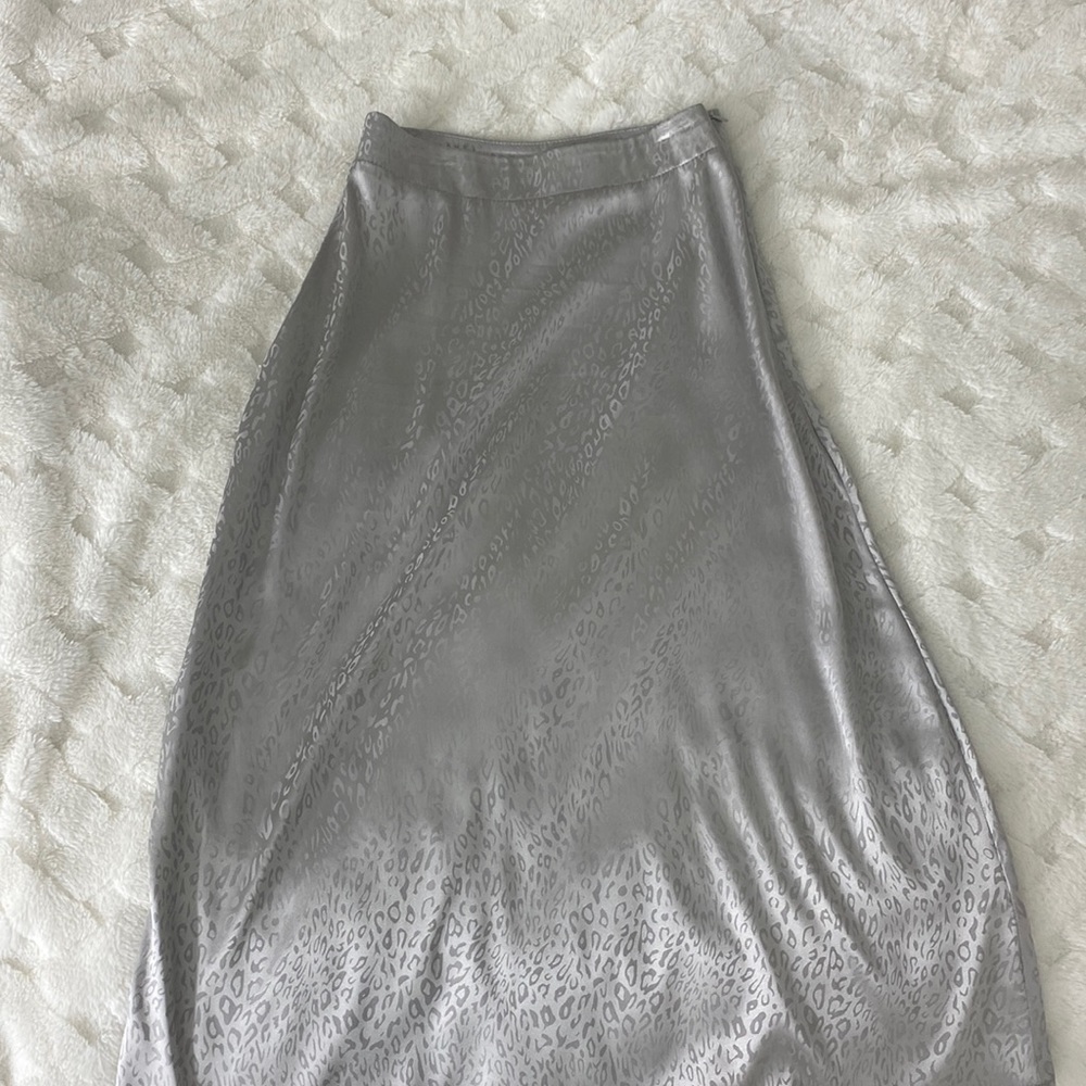 Satin silver leopard maxi skirt